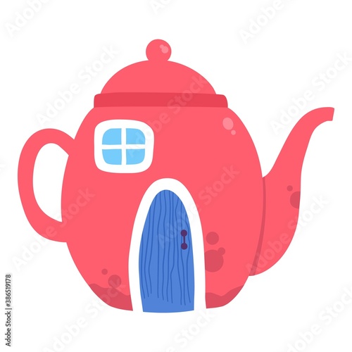Red Christmas house tea pot icon. Flat illustration of red Christmas house tea pot vector icon for web design