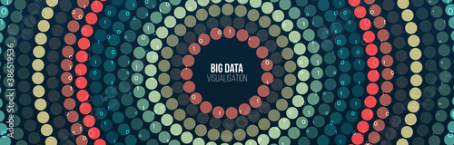 Wide Big data visualization. Machine learning algorithm for information filter and analytic. Abstract background with circle array and binary code. Data array visual concept. Big data connection.