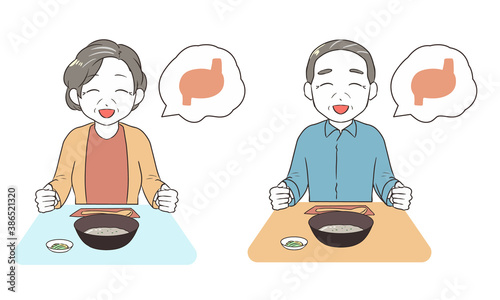 胃に優しいお粥を食べる　シニア