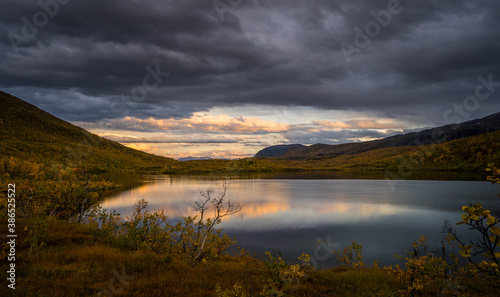 Beautiful sunset over a Lake in a Mountain landscape