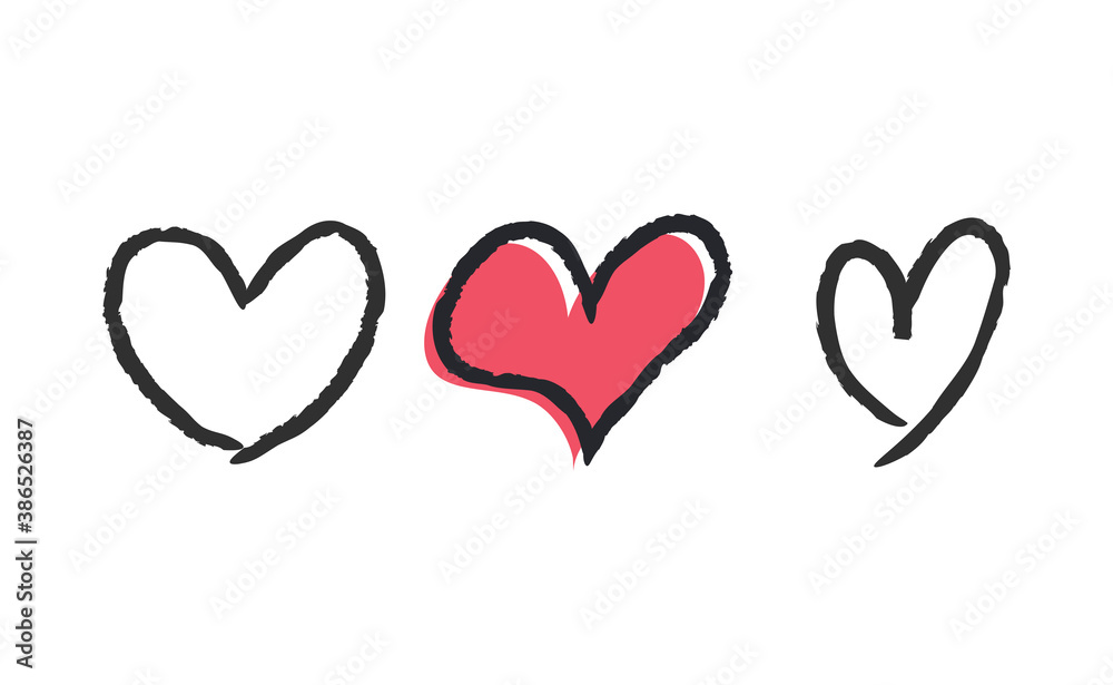 Hand drawn hearts, love icon symbols. Heart doodles. Hand drawn valentine's day design. Hand drawn hearts, love icon symbols. Heart doodles. Hand drawn valentine's day design.