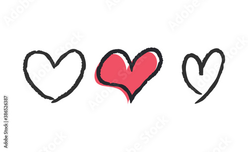 Hand drawn hearts, love icon symbols. Heart doodles. Hand drawn valentine's day design.