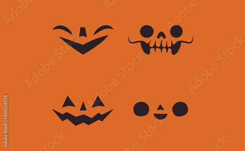 Halloween pumpkin faces icons set. Cartoon cute illustrations.