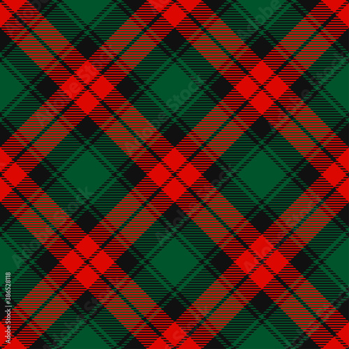 Christmas Red, Dark Green and Black Tartan Plaid Vector Seamless Pattern. Rustic Xmas Background. Traditional Scottish Woven Fabric. Lumberjack Shirt Flannel Textile. Pattern Tile Swatch Included. photo