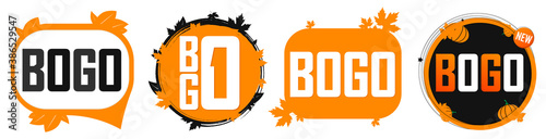 Set BOGO tags, Autumn sale banners design template, Fall discount badge collection, vector illustration