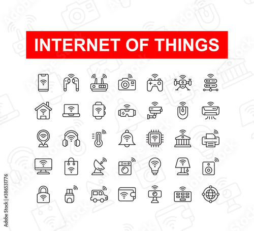Set of internet of things vector icons. Contains such Icons as smart house, smartphone, network and more . Suitable for website design, template, and ui.