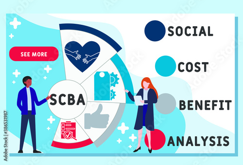 Vector website design template . SCBA - Social Cost Benefit Analysis acronym, business concept. illustration for website banner, marketing materials, business presentation, online advertising.