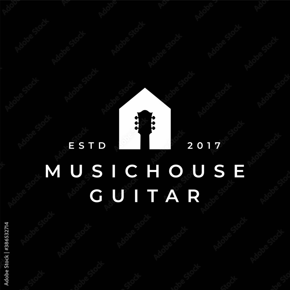 Fototapeta premium Guitar and house for Music and house Logo design