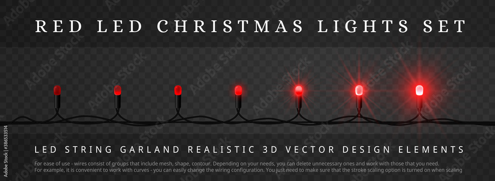 Red LED Christmas lights with different phase of light. Decoration elements for holidays design Red LED Christmas lights with different phase of light. Decoration elements for holidays design