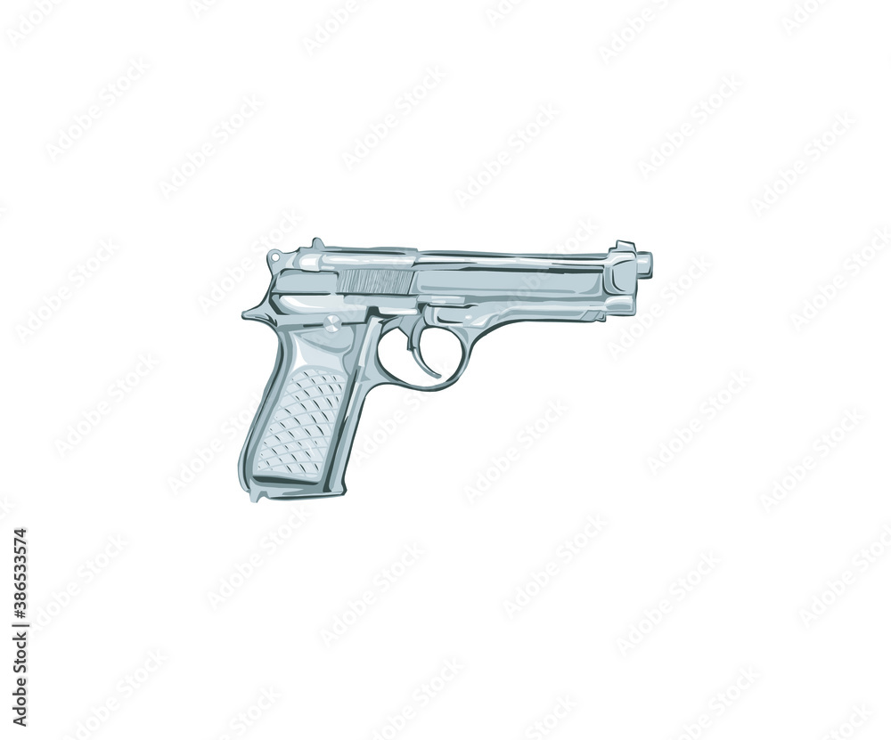 white pistol hand drawn, gun vector isolated white pistol hand drawn, gun vector isolated