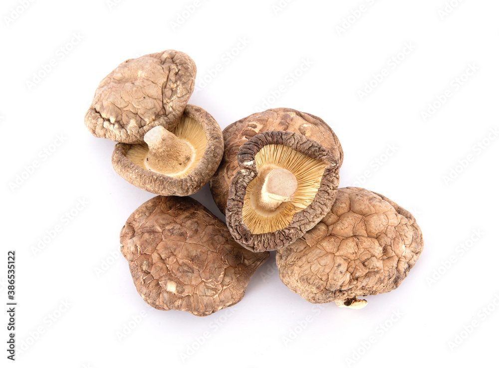 A pile of dried mushrooms on white background A pile of dried mushrooms on white background