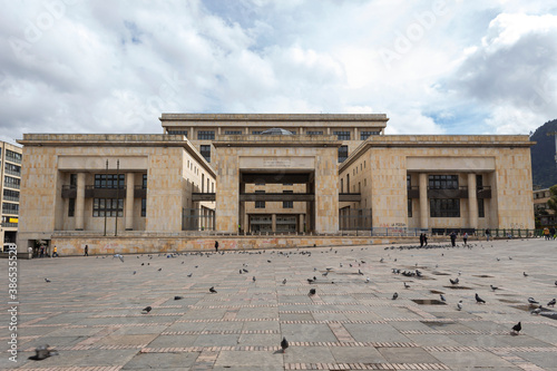 BOGOTA, COLOMBIA -  Palace of justice building located at bolivar square in downtown city with blue cloudy sky at background.