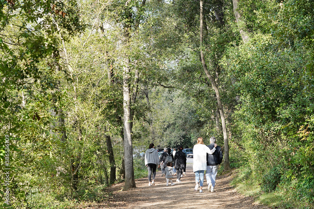 People walk along the path, strolling Sunday afternoon in the Vaugrenier park. People walk along the path, strolling Sunday afternoon in the Vaugrenier park.