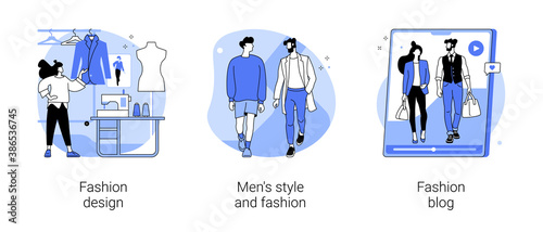 Style and beauty expert abstract concept vector illustration set. Fashion design, men style, fashion blog, shopping sprees, beauty trends, casual clothing, brand promotion abstract metaphor.