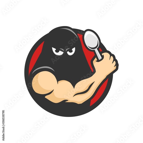 executioner with spoon on his hands. logo mascot character. vector illustration.