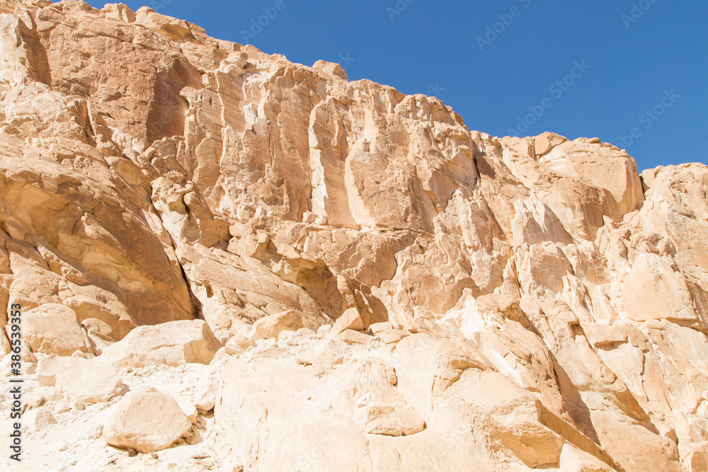 White canyon with yellow rocks. Egypt, desert, the Sinai Peninsula, Dahab.