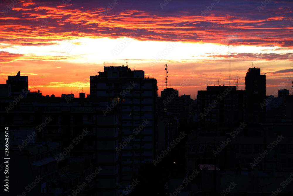 sunset over the city