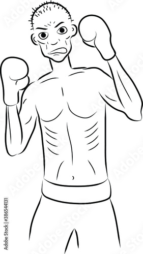 Sickly boxer in fight stance 