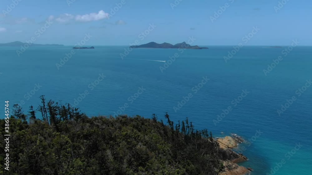 Aerial forward panoramic view of coast near Whitehaven, Whitsunday Island. Australia Aerial forward panoramic view of coast near Whitehaven, Whitsunday Island. Australia