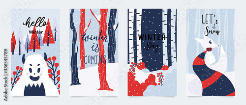 Winter background vector.  New year and Christmas vector illustrations design for social media post and stories, Cover, wallpaper, wall arts, Winter design for advertising and banners.