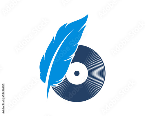 Vinyl record with blue feather writing