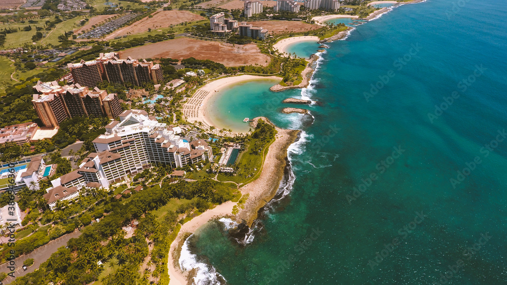 Aerial Ko Olina Resort, West Oahu coastline, Hawaii - obrazy, fototapety, plakaty 