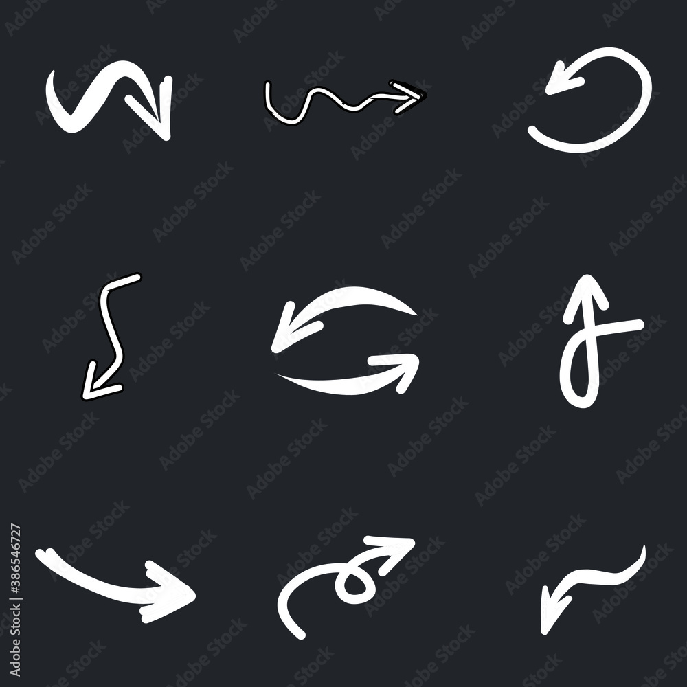 Set of rough hand drawn, grunge, handmade elements arrows, waypoints EPS Vector