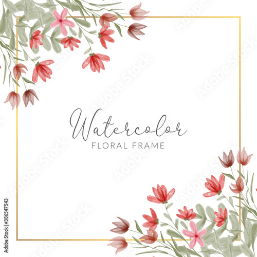 watercolor hand painted red floral frame decoration