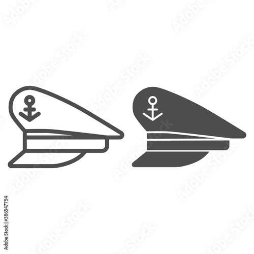 Captain cap line and solid icon, Sea cruise concept, sailor cap sign on white background, Captain hat icon in outline style for mobile concept and web design. Vector graphics.