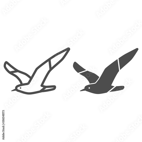 Seagull line and solid icon, Sea cruise concept, sea mew sign on white background, Seagull silhouette icon in outline style for mobile concept and web design. Vector graphics.