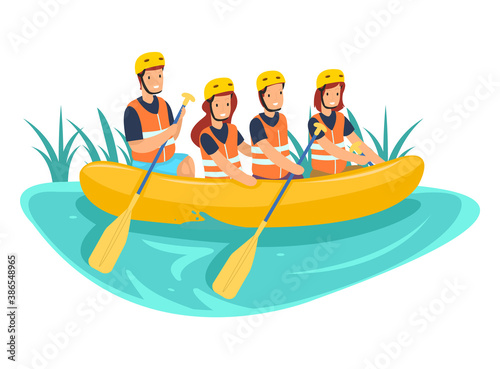 Illustration of river rafting activity isolated on white background