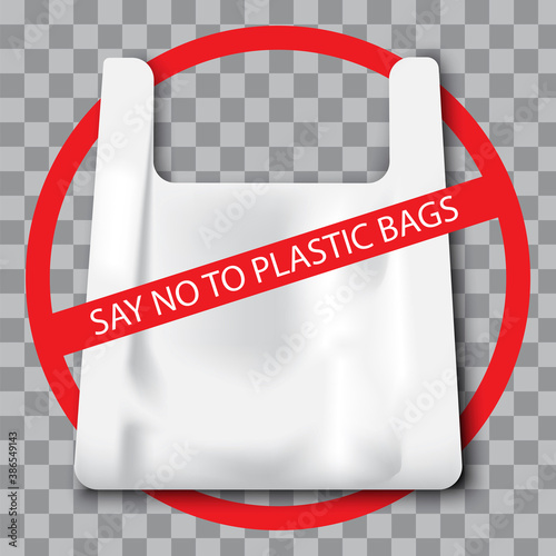 Flat vector icon of ban plastic bags. Nature polyethylene pollution concept. The logo of rejection of eco-waste. Stock image. EPS 10.