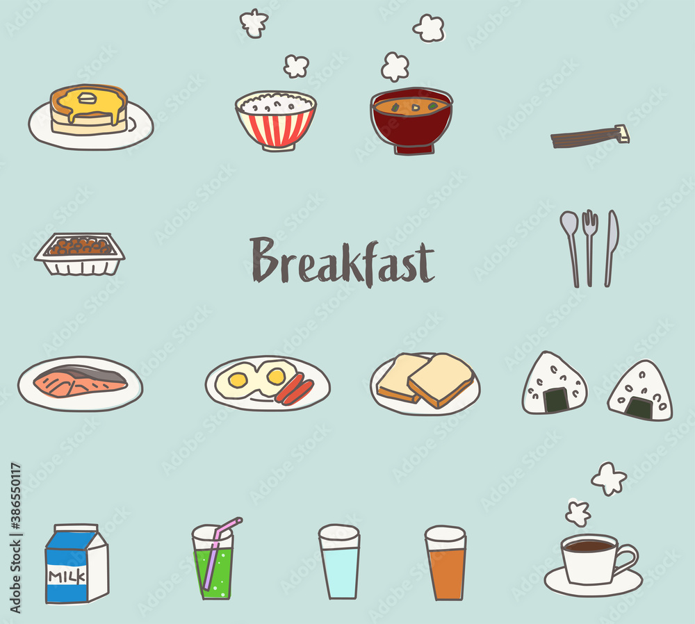 ゆるい日本の朝ごはんの手描きイラスト Stock ベクター Adobe Stock