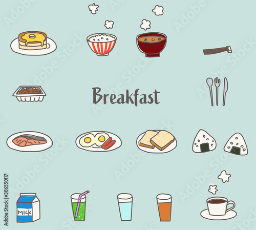 ゆるい日本の朝ごはんの手描きイラスト