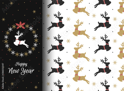 Christmas seamless pattern with gorgeous deers and snowflakes. Winter wallpaper for your design. Vector illustration.