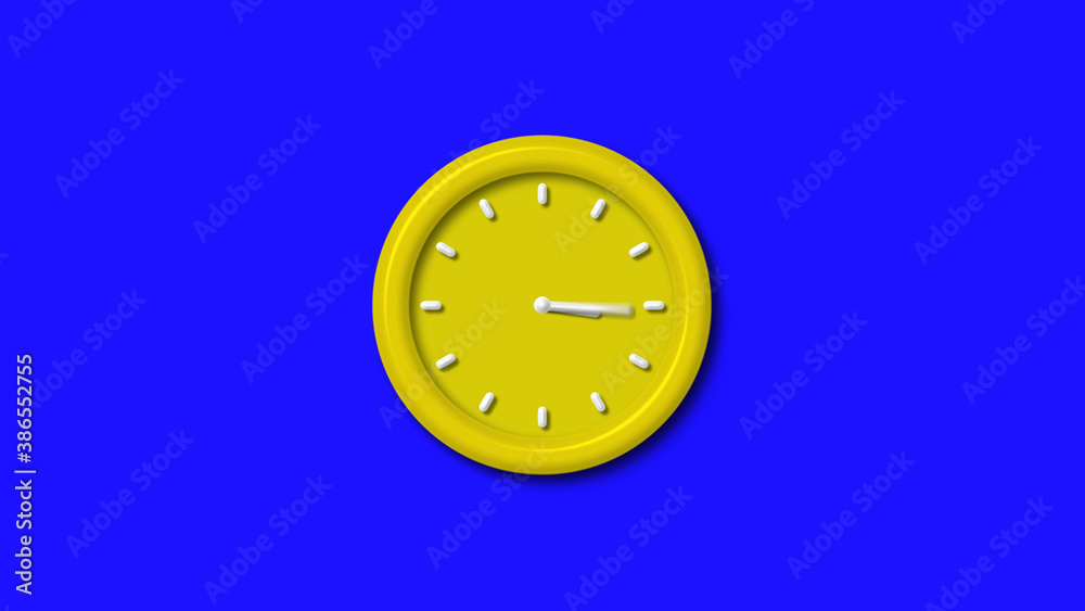Amazing yellow color 3d wall clock isolated on blue background, 12 hours 3d wall clock Amazing yellow color 3d wall clock isolated on blue background, 12 hours 3d wall clock