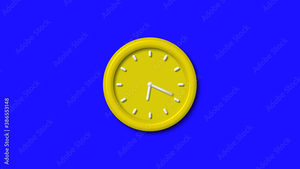 Amazing yellow color 3d wall clock isolated on blue background, Counting down 3d wall clock Amazing yellow color 3d wall clock isolated on blue background, Counting down 3d wall clock