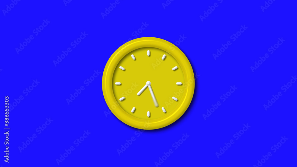Amazing yellow color 3d wall clock isolated on blue background, Counting down 3d wall clock Amazing yellow color 3d wall clock isolated on blue background, Counting down 3d wall clock