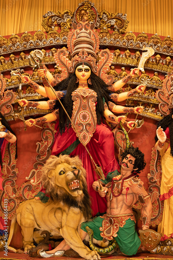 Durga Puja Festival in Kolkata , West Bengal. Goddess durga idol
