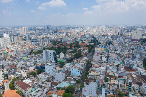 Top view of Ho Chi Minh City  Saigon  in the evening.