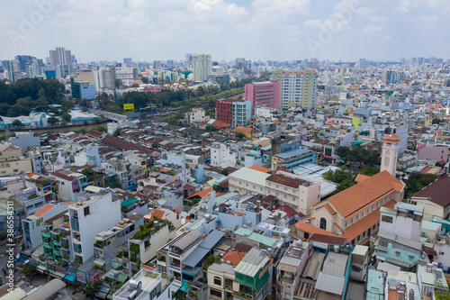 Top view of Ho Chi Minh City (Saigon) in the evening.