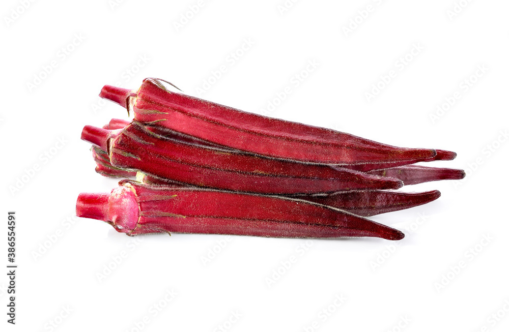 red okra isolated on white background. red okra isolated on white background.