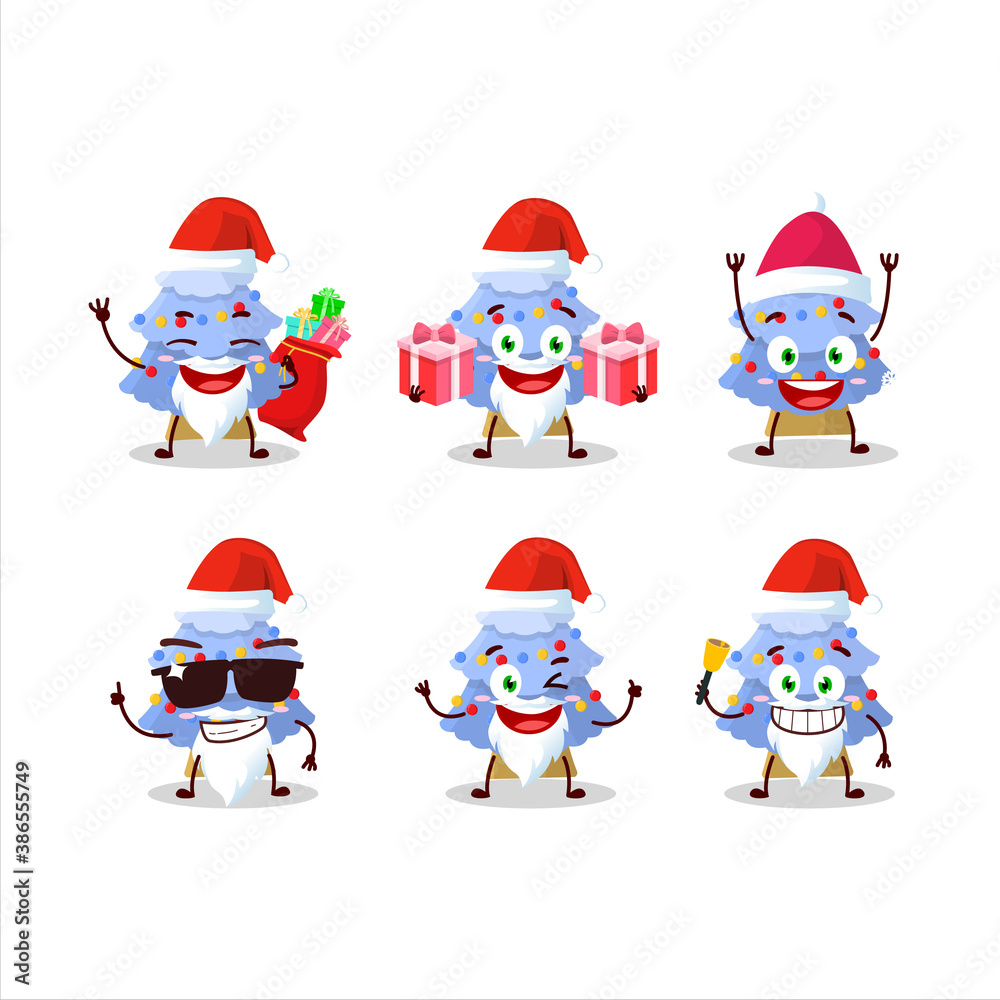 Santa Claus emoticons with blue christmas tree cartoon character Santa Claus emoticons with blue christmas tree cartoon character