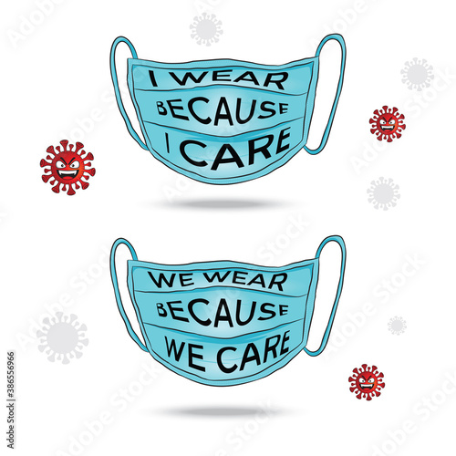 Awareness illustration of the covid-19 coronavirus health mask. COVID-19 is a contagious disease caused by the corona virus and attacks the respiratory system. Vector stock for any design.