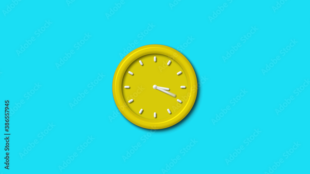 Amazing yellow color 3d wall clock isolated on cyan background, 12 hours wall clock Amazing yellow color 3d wall clock isolated on cyan background, 12 hours wall clock