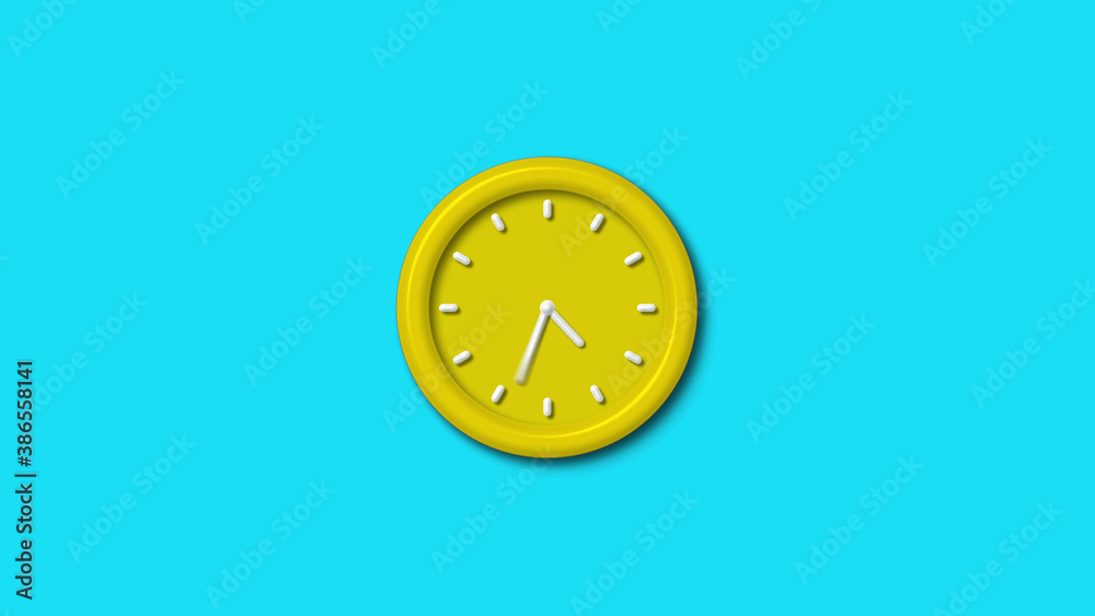 Amazing yellow color 3d wall clock isolated on cyan background, 12 hours wall clock Amazing yellow color 3d wall clock isolated on cyan background, 12 hours wall clock