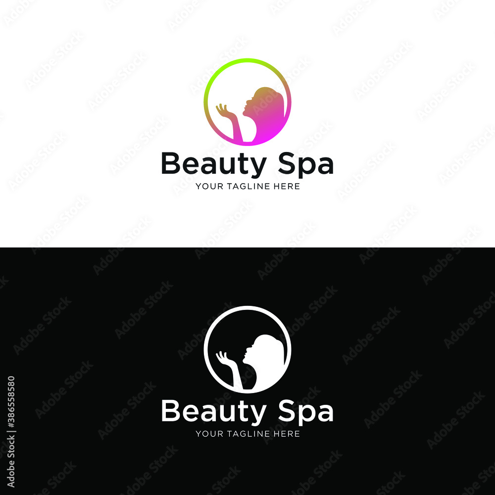 female profile side view face for beauty salon hair style vector logo design template