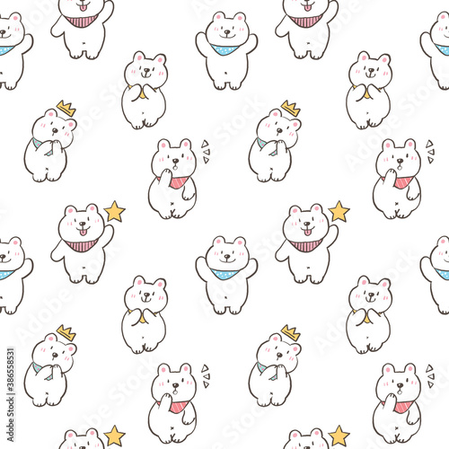 Seamless Pattern with Cute Cartoon White Bear Design on White Background