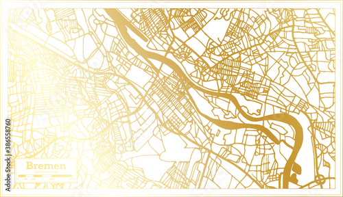 Bremen Germany City Map in Retro Style in Golden Color. Outline Map.