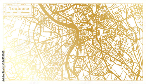 Toulouse France City Map in Retro Style in Golden Color. Outline Map.